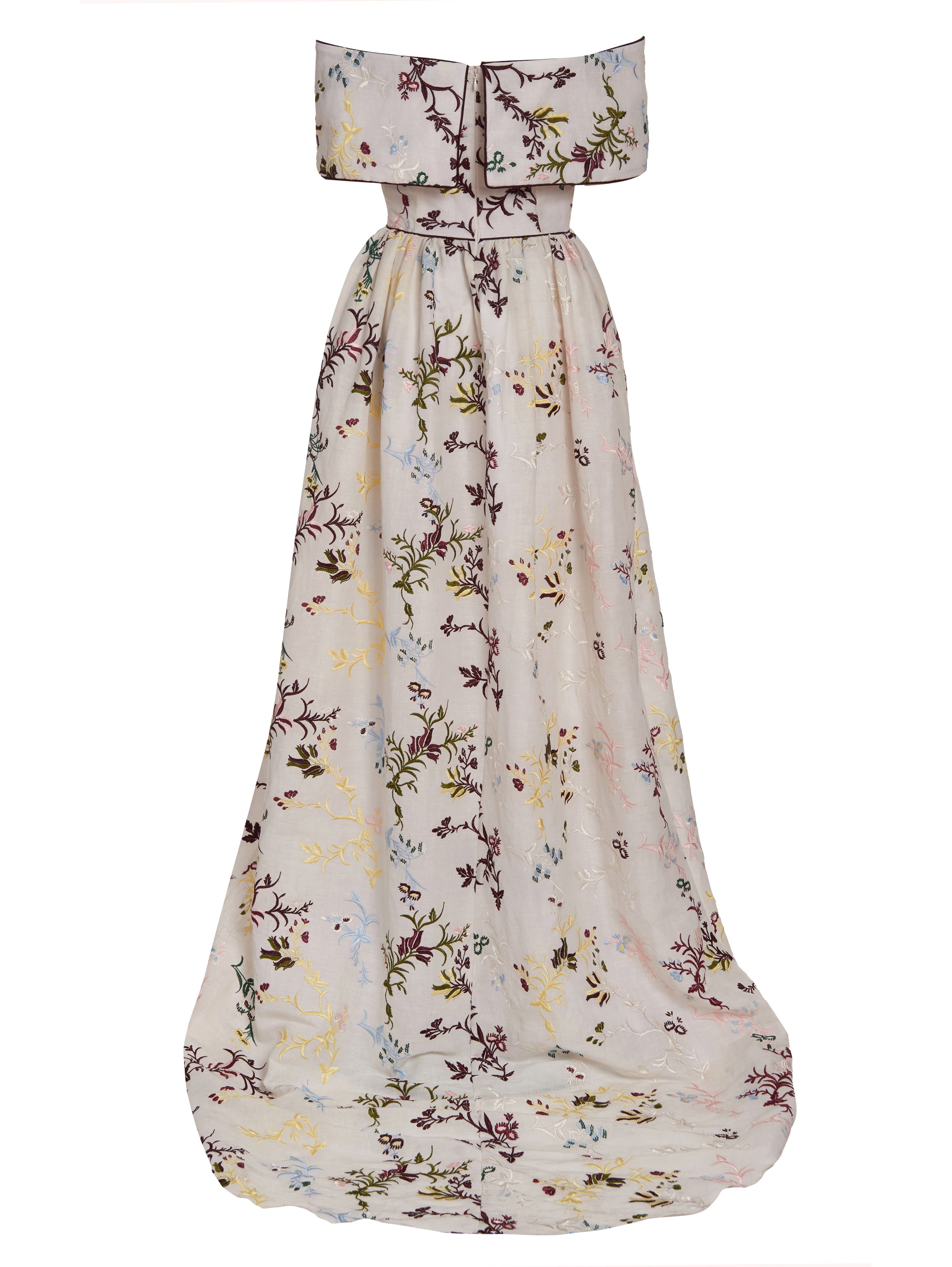 Louise Floral-Embroidered Linen Gown