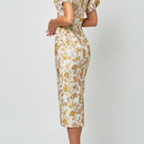 Yvette Pink and Gold Floral Brocade Midi Dress