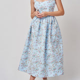 Apple Blue Ikat Floral Corset Dress