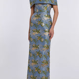 Clover Metallic Brocade Column Gown