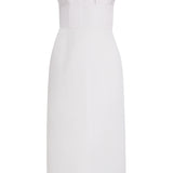 Helene Ruffled Bodice Midi Dress in Ivory Silk Faille
