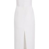 Helene Ruffled Bodice Midi Dress in Ivory Silk Faille