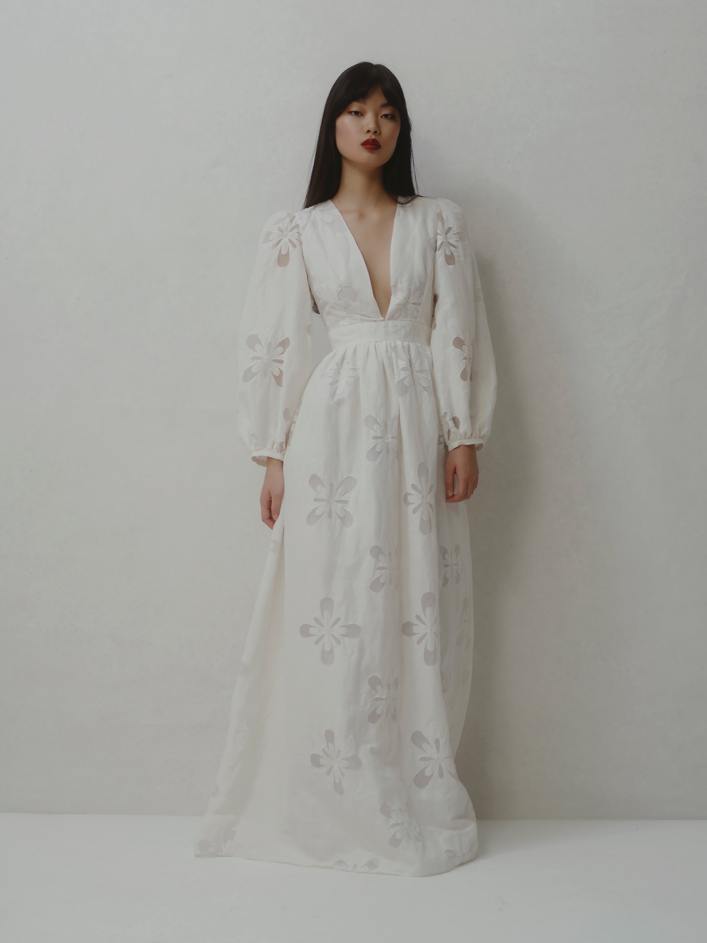 Dana White Floral Linen Gown