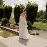 Lena Strapless Draped Corset Bodice Gown in Ivory Floral Brocade