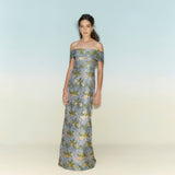 Clover Metallic Brocade Column Gown