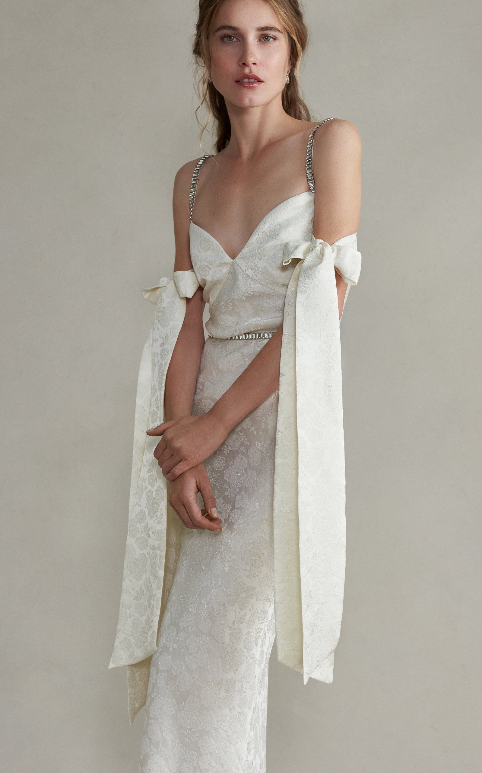 Rhett White Jacquard Dress with Crystal Trim