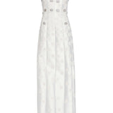 Sylvie White Silk Paneled Column Gown With Daisy Beading