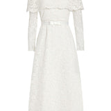 Vera White Lace Capelet Dress With Scalloped Hem