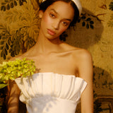 Bruna Sculptural Padded Headband in White Satin Floral