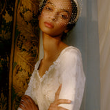 Lunella Grosgrain Headband with Swarovski Pearl Dotted French Veiling