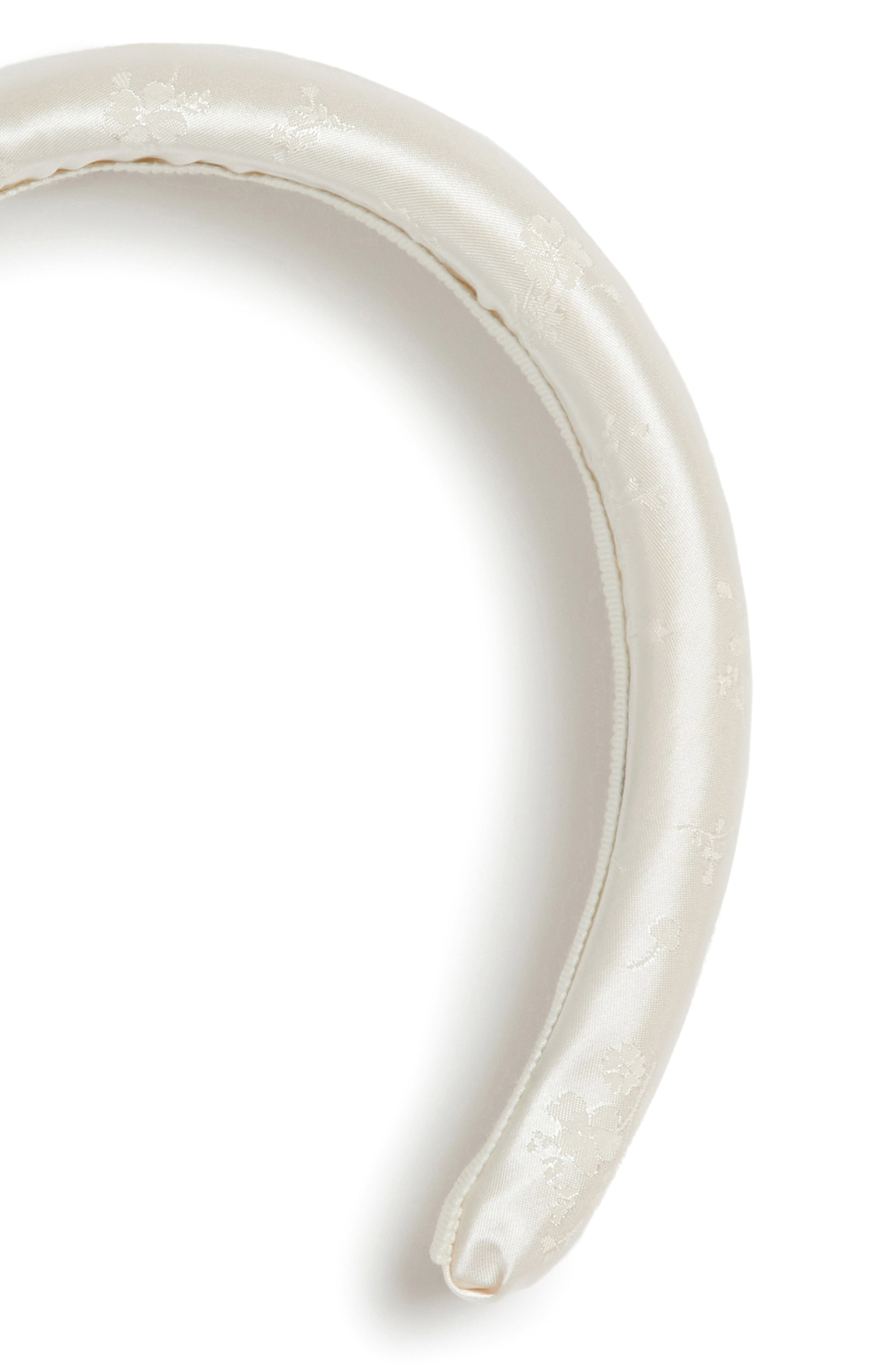 Bruna Sculptural Padded Headband in White Satin Floral