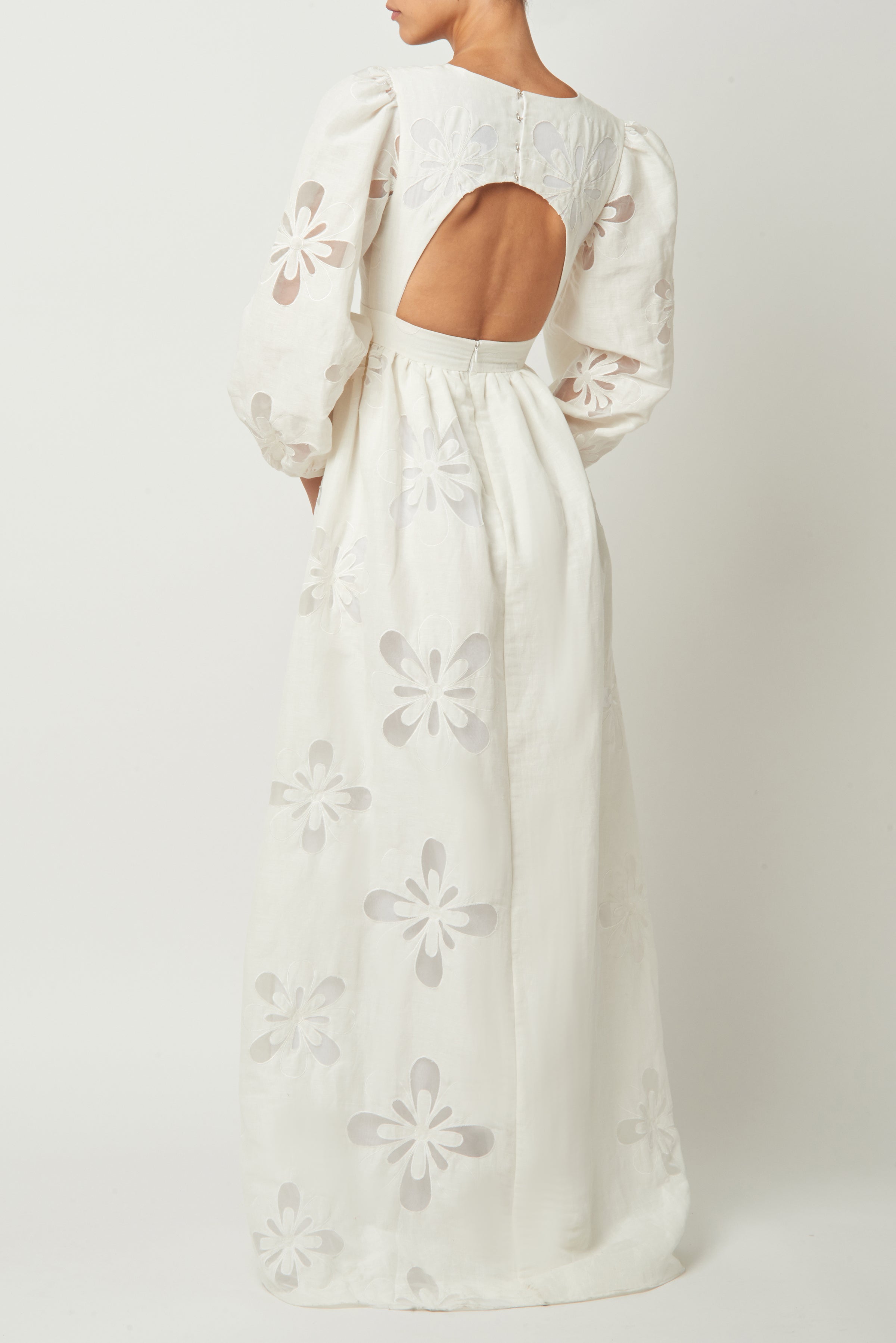 Dana White Floral Linen Gown