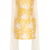 Celestia Yellow Floral Brocade Mini Dress