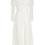 Vera White Lace Capelet Dress With Scalloped Hem