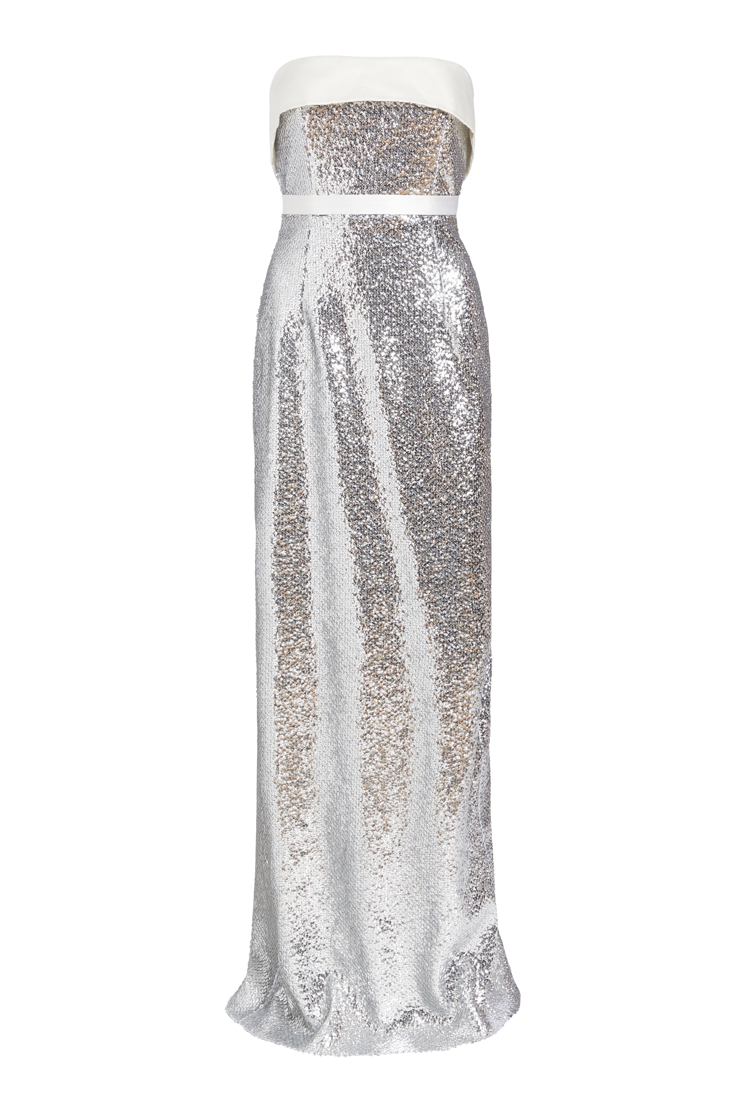 Philomena Silver Sequin Strapless Gown