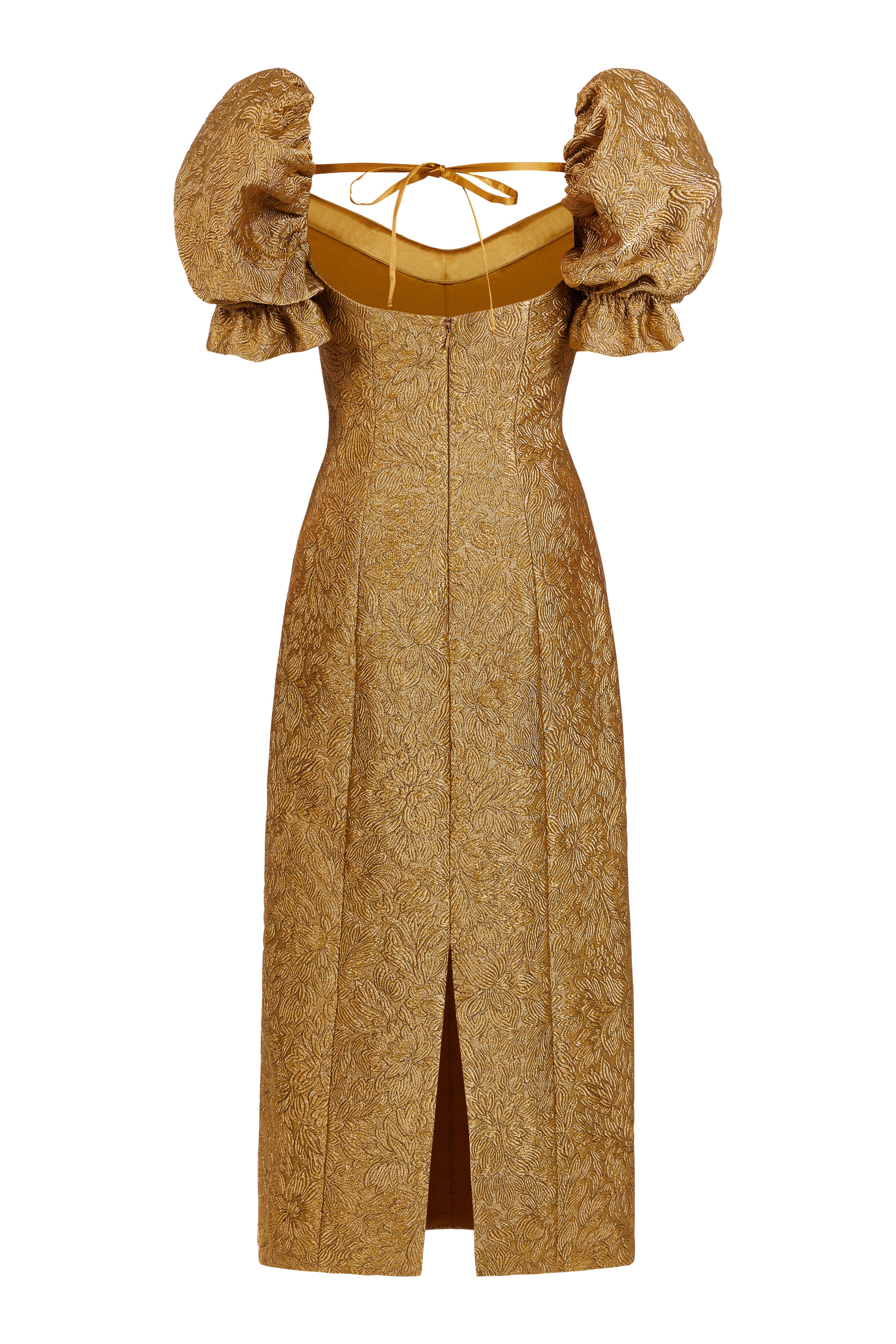 Farrah Gold Brocade Midi Dress