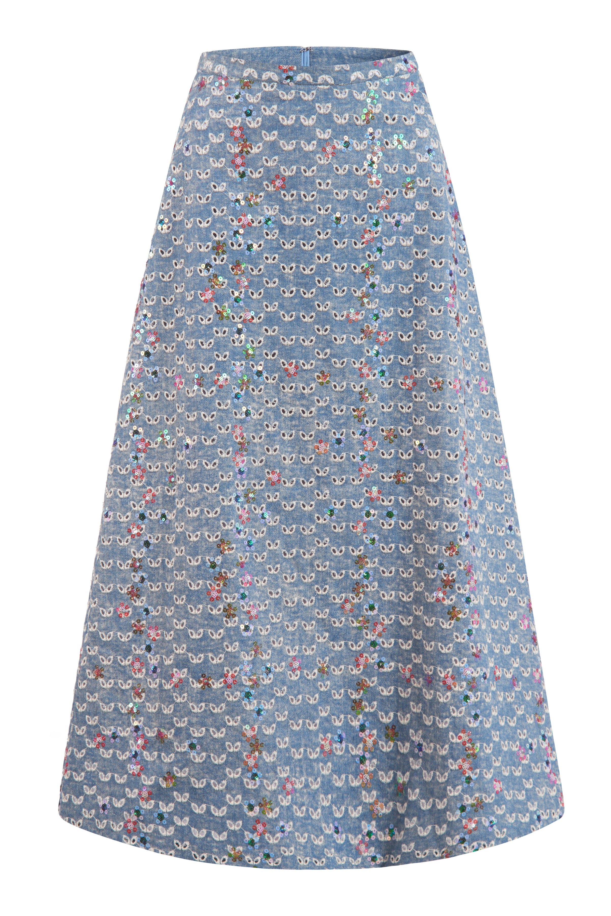 Pia Sequin Eyelet Denim Skirt