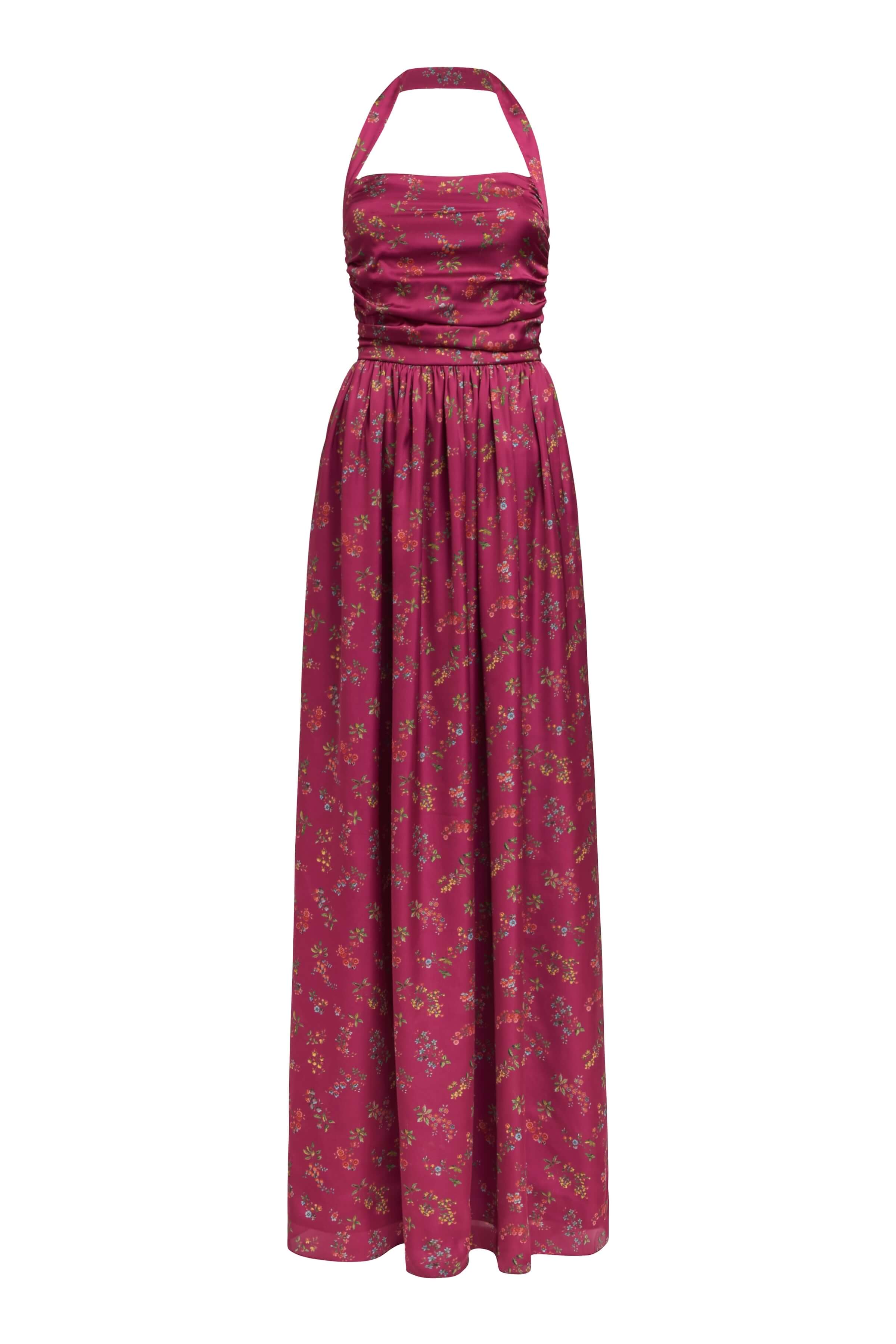 Anastasia Floral Ruched Halter Gown