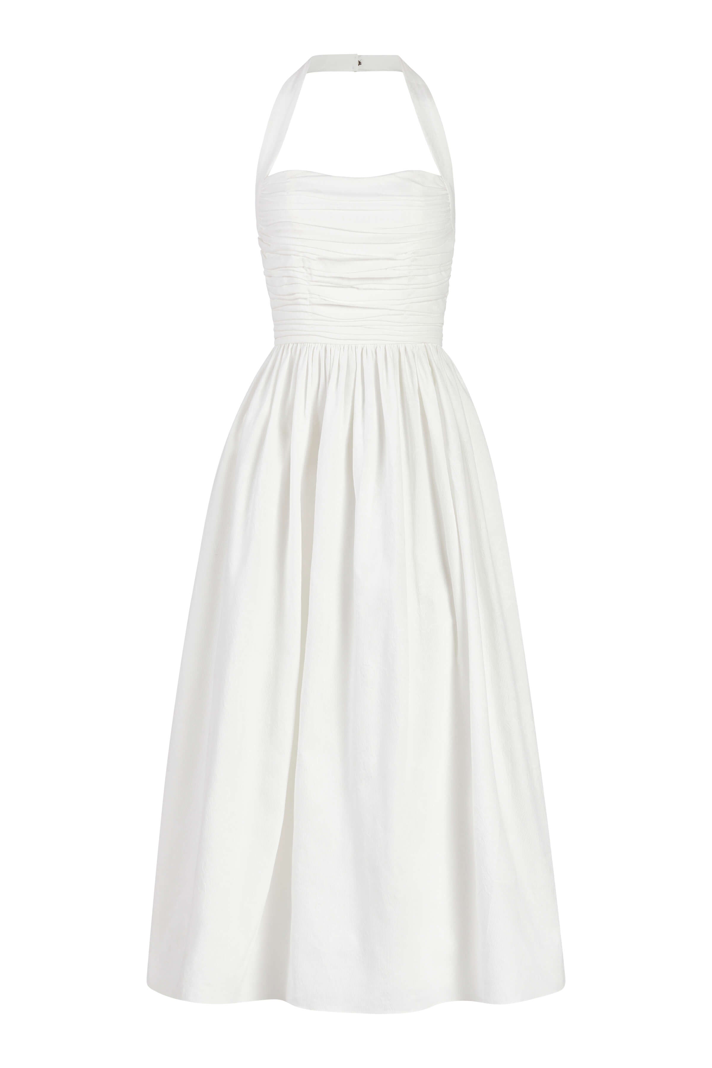 Leia Off-White Ruched Halter Midi Dress