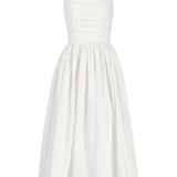 Leia Off-White Ruched Halter Midi Dress