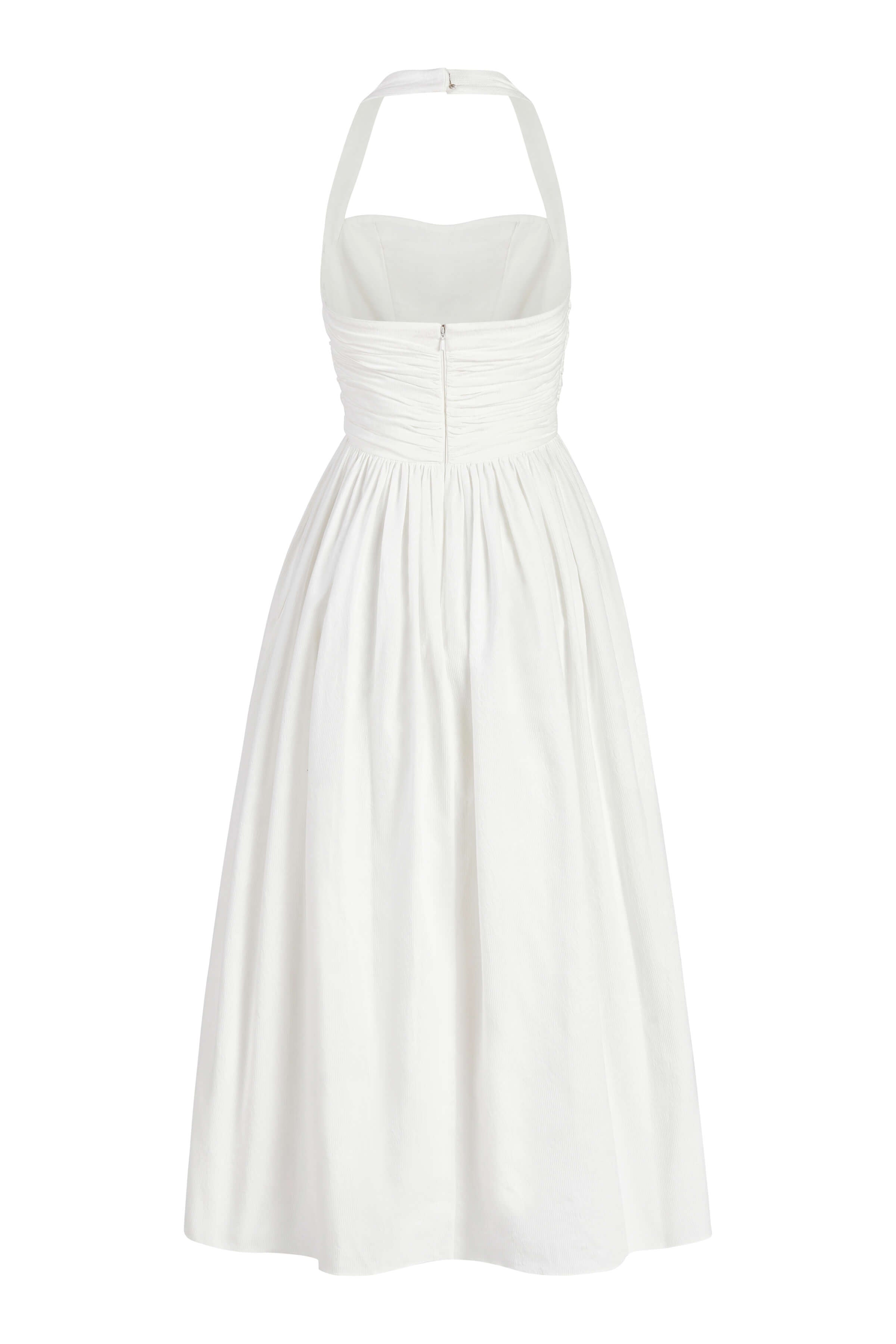 Leia Off-White Ruched Halter Midi Dress