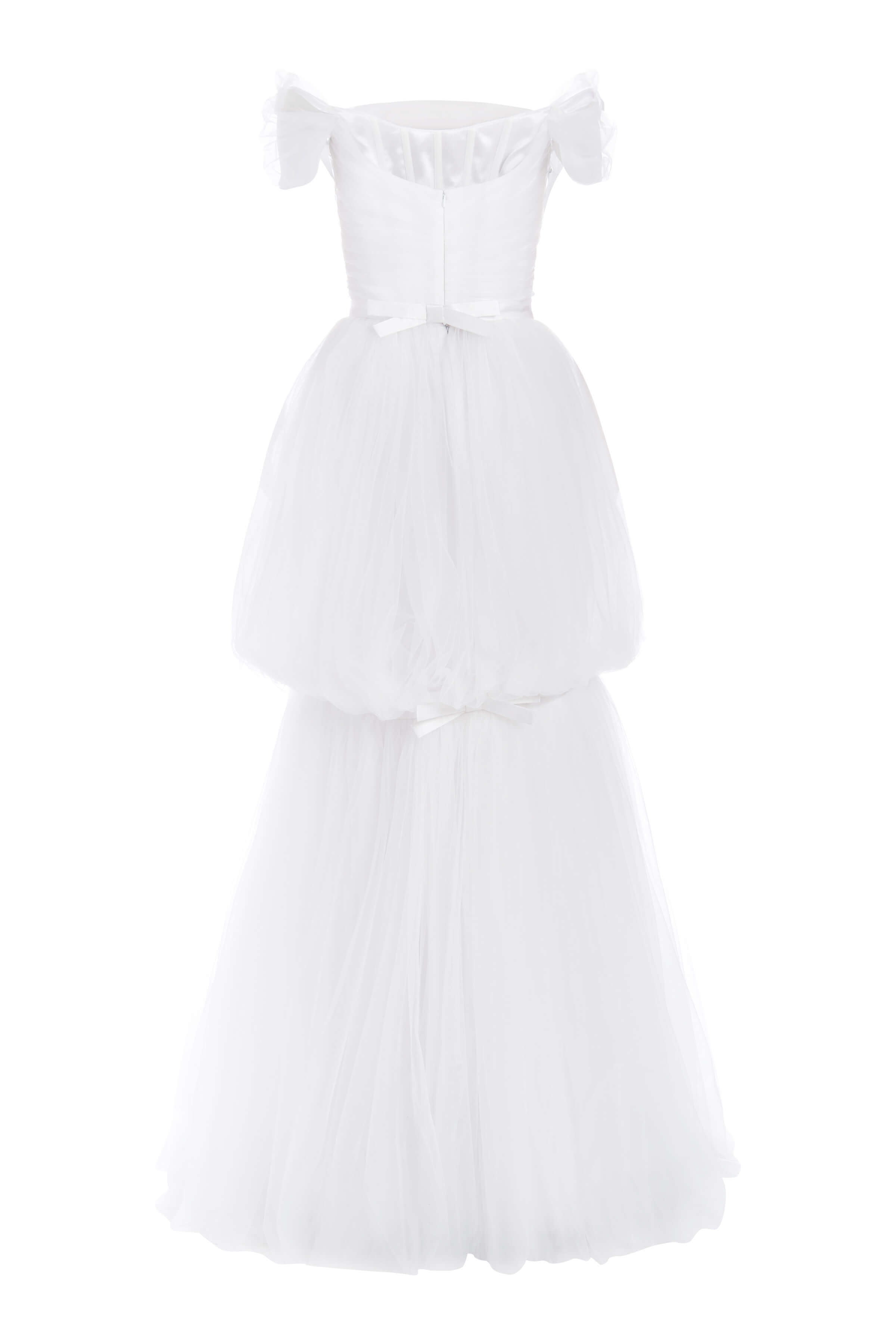 Valeria Off-The-Shoulder Ruched Tulle Gown