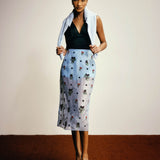 Auguste Hand-Beaded Sheer Organza Midi Skirt