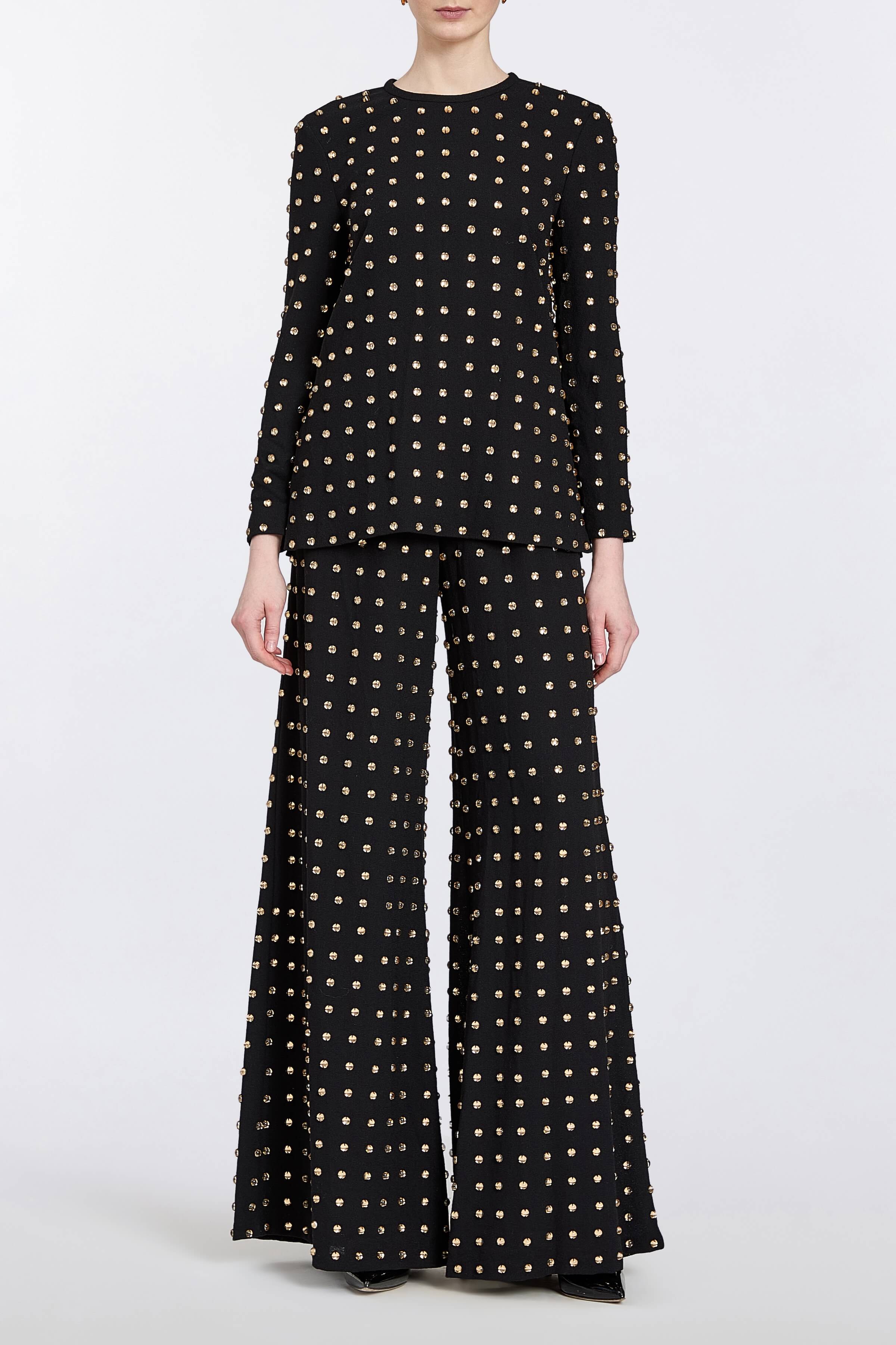 Winona Embellished Wool Crepe Side Slit Top