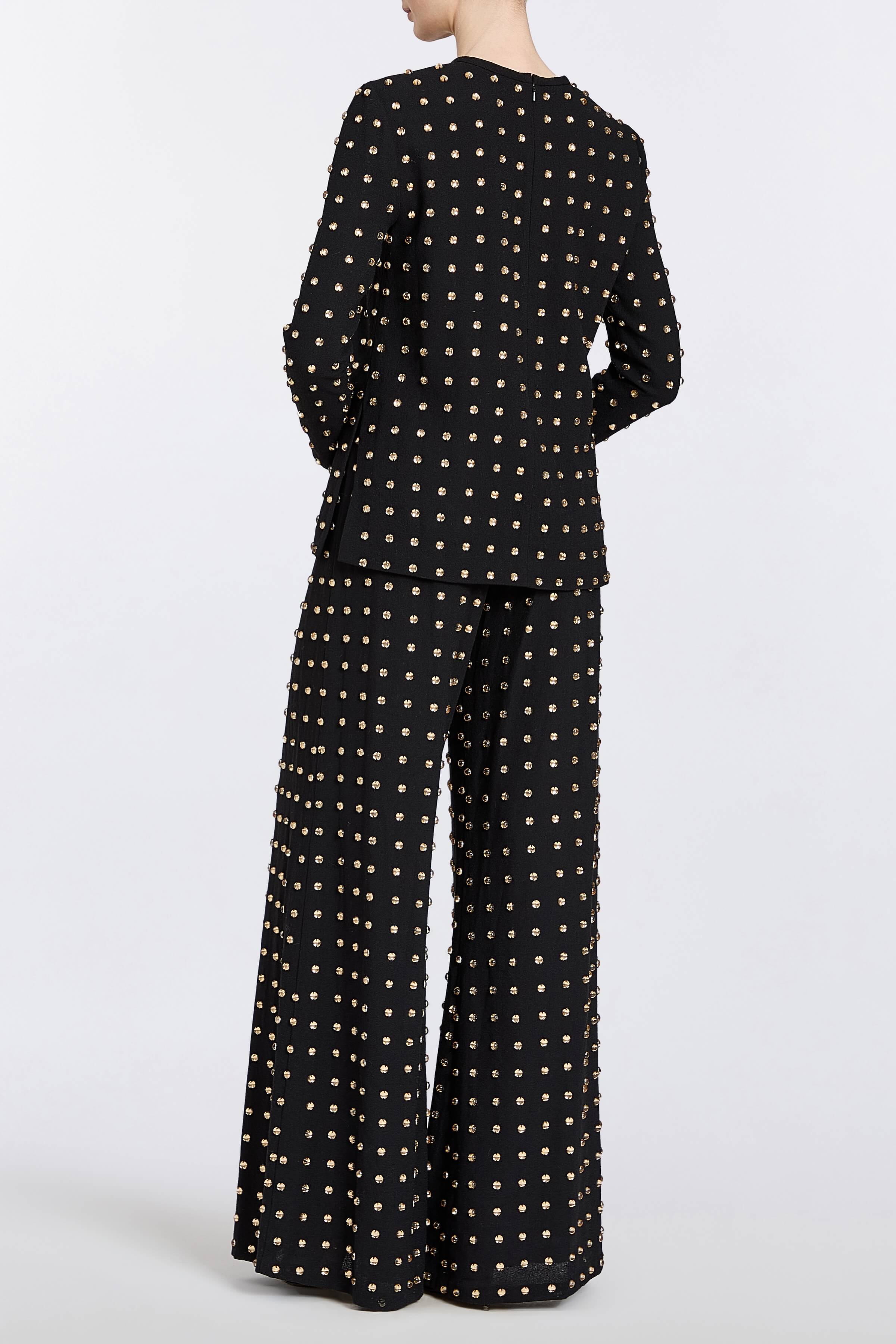 Blythe Embellished Wool Crepe Wide Leg Pant