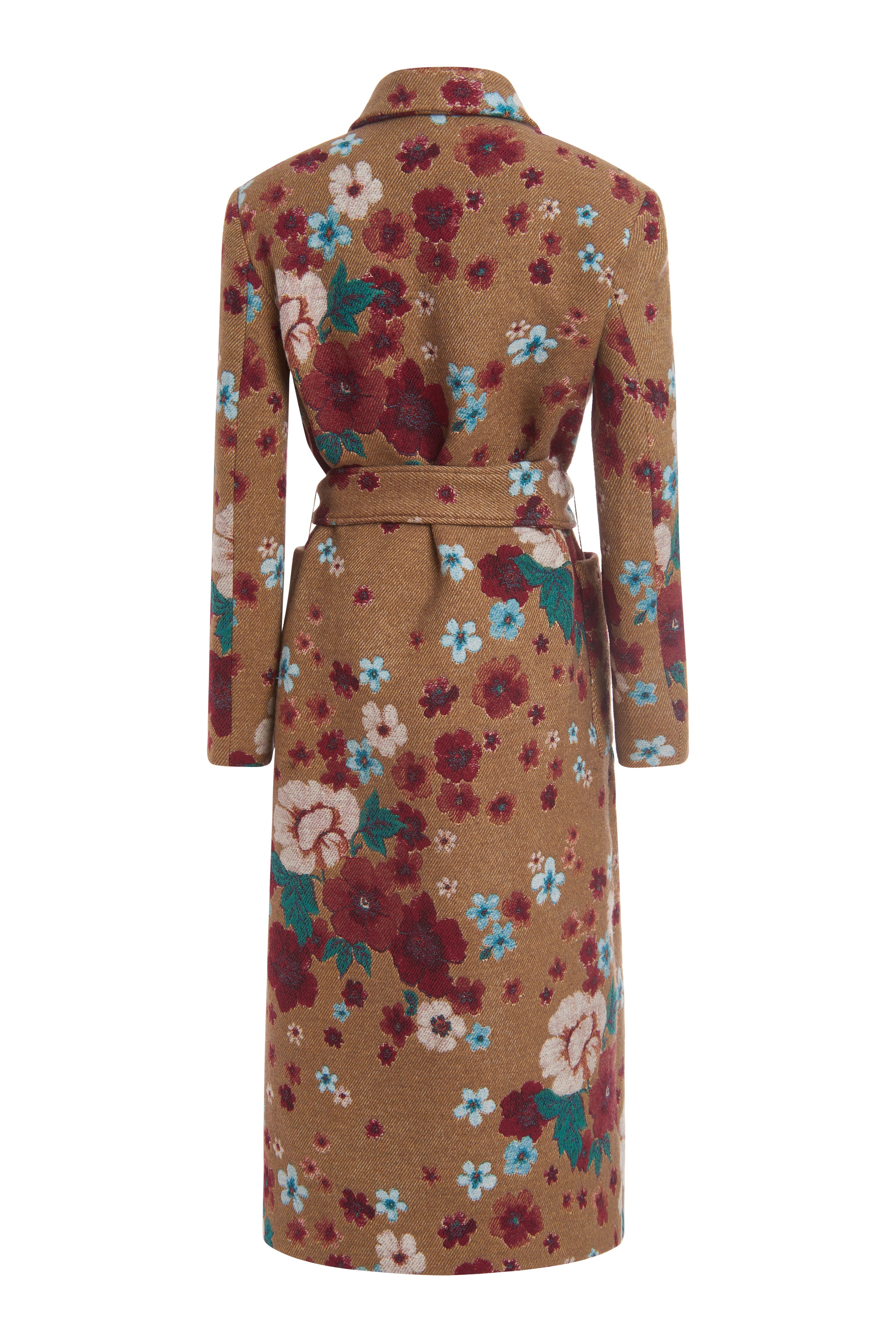 Durga Multicolor Floral Tapestry Coat With Self Tie Belt