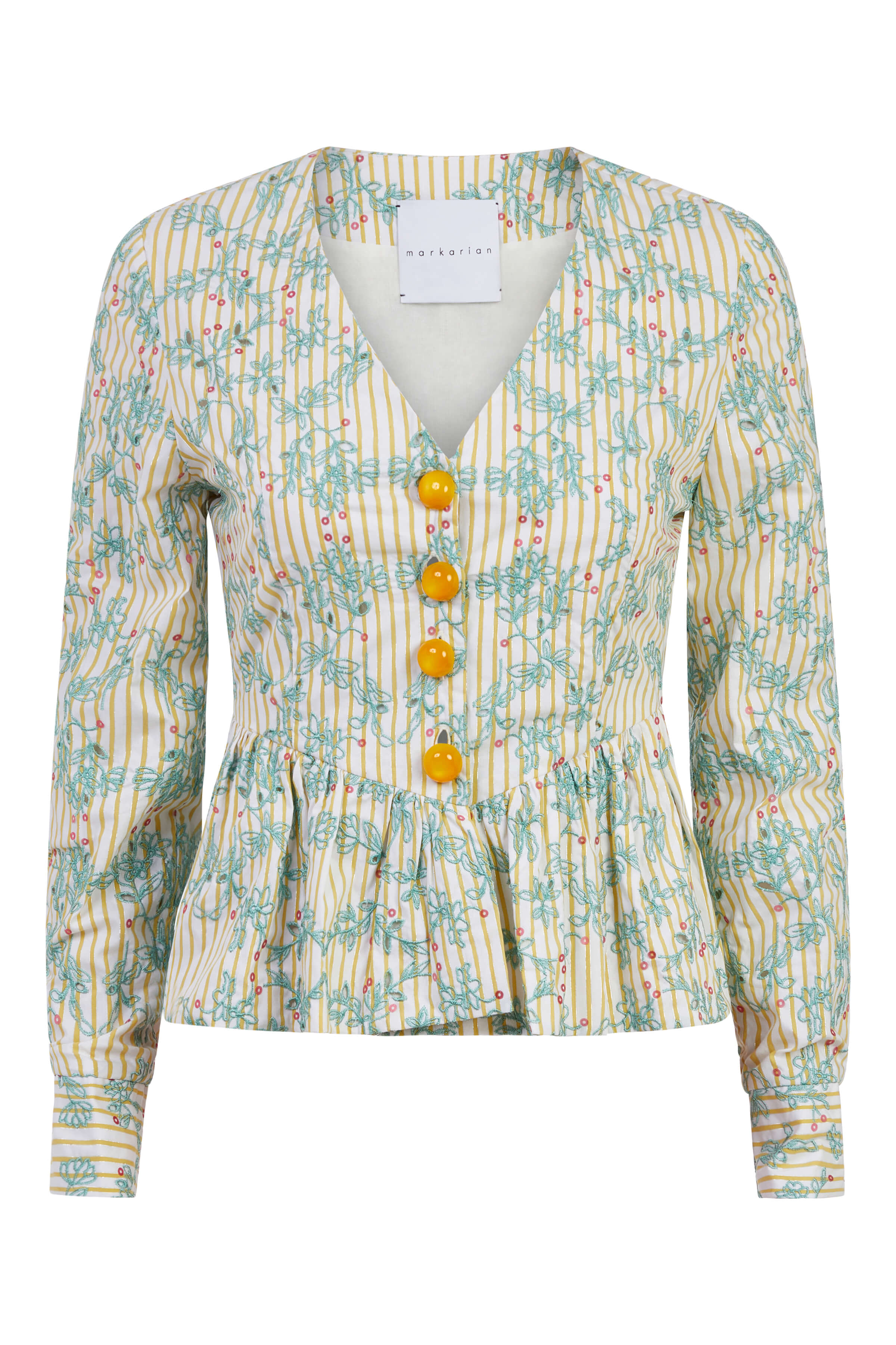 Brenna Striped Eyelet Peplum Jacket