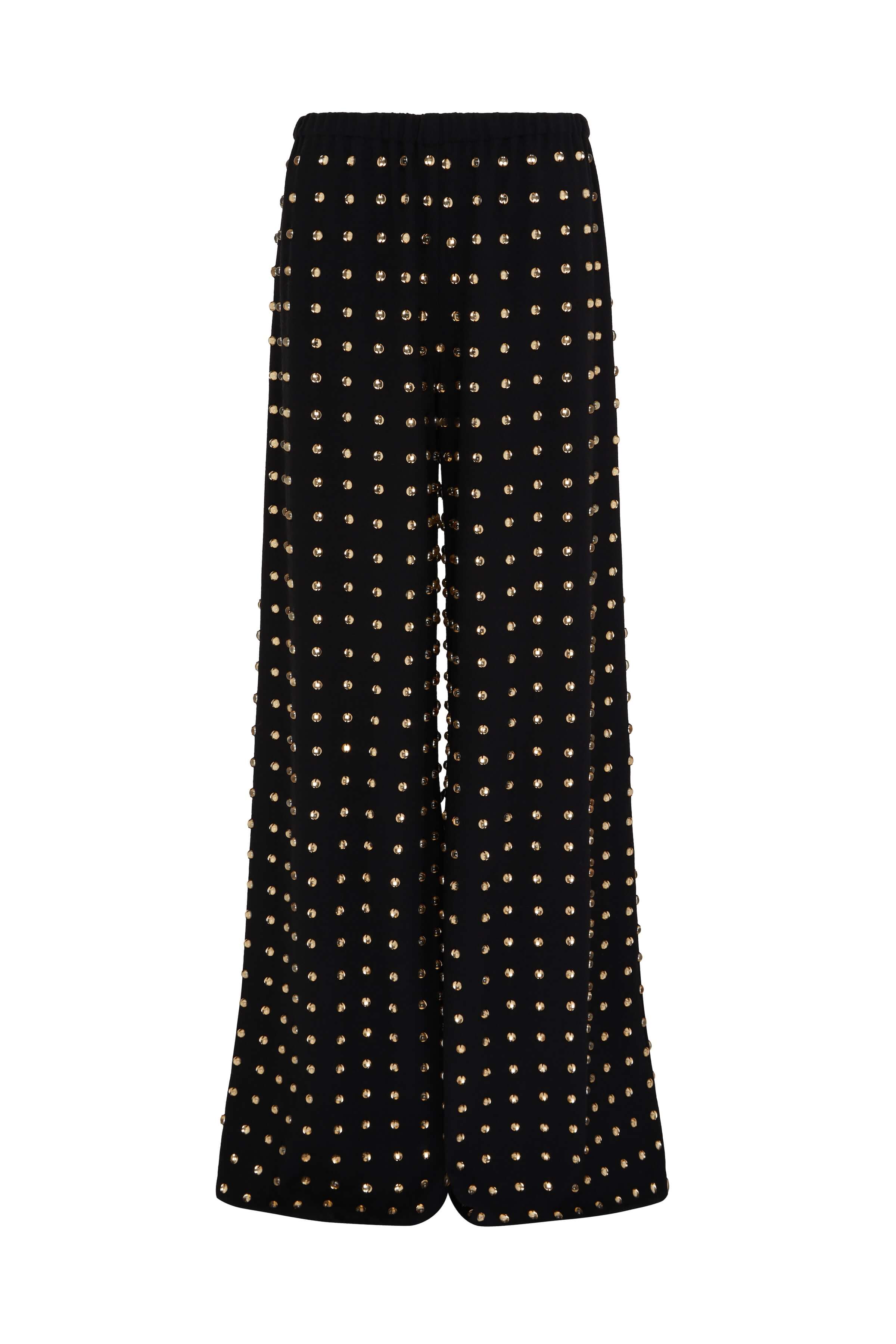 Blythe Embellished Wool Crepe Wide Leg Pant