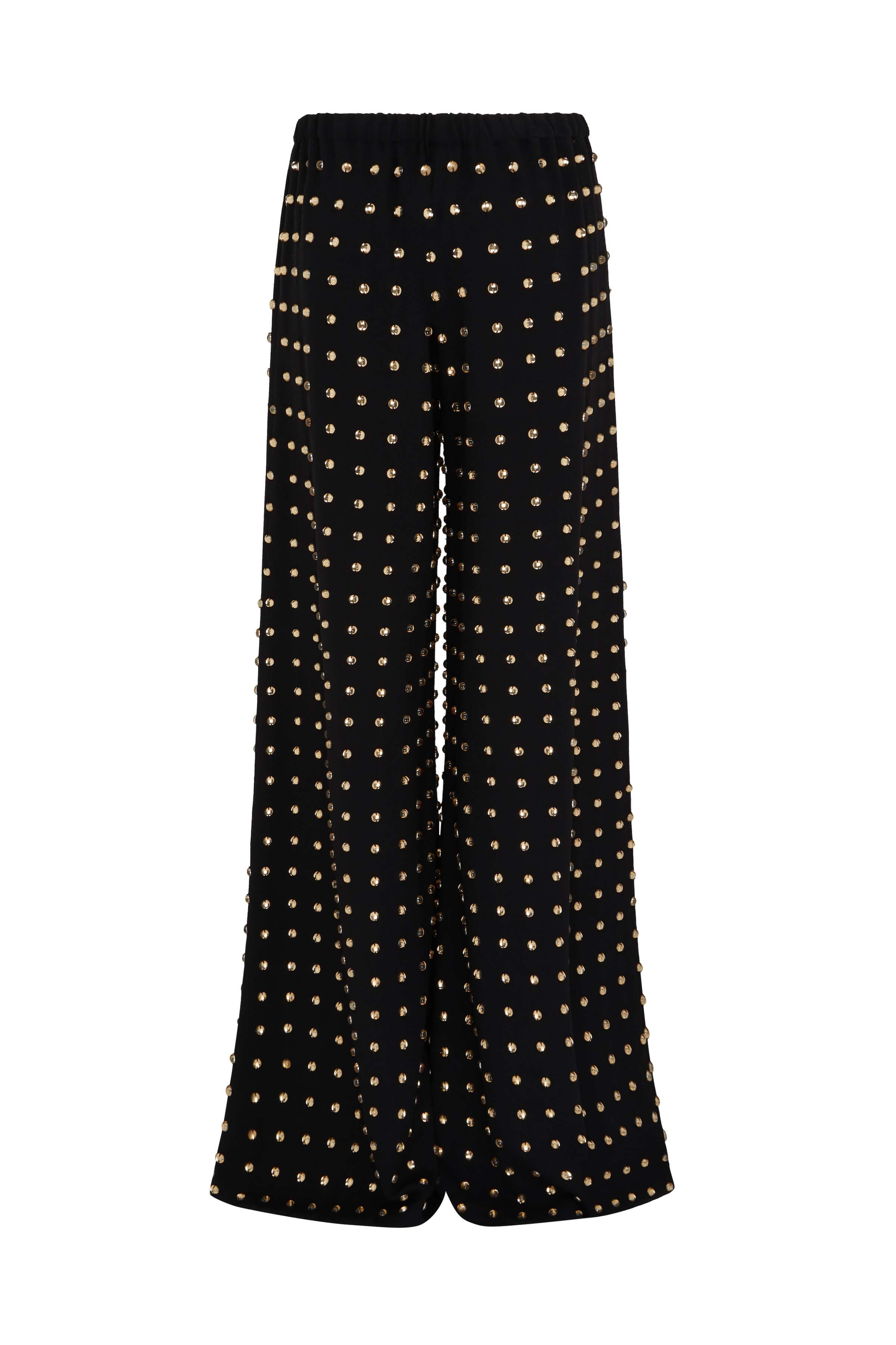 Blythe Embellished Wool Crepe Wide Leg Pant