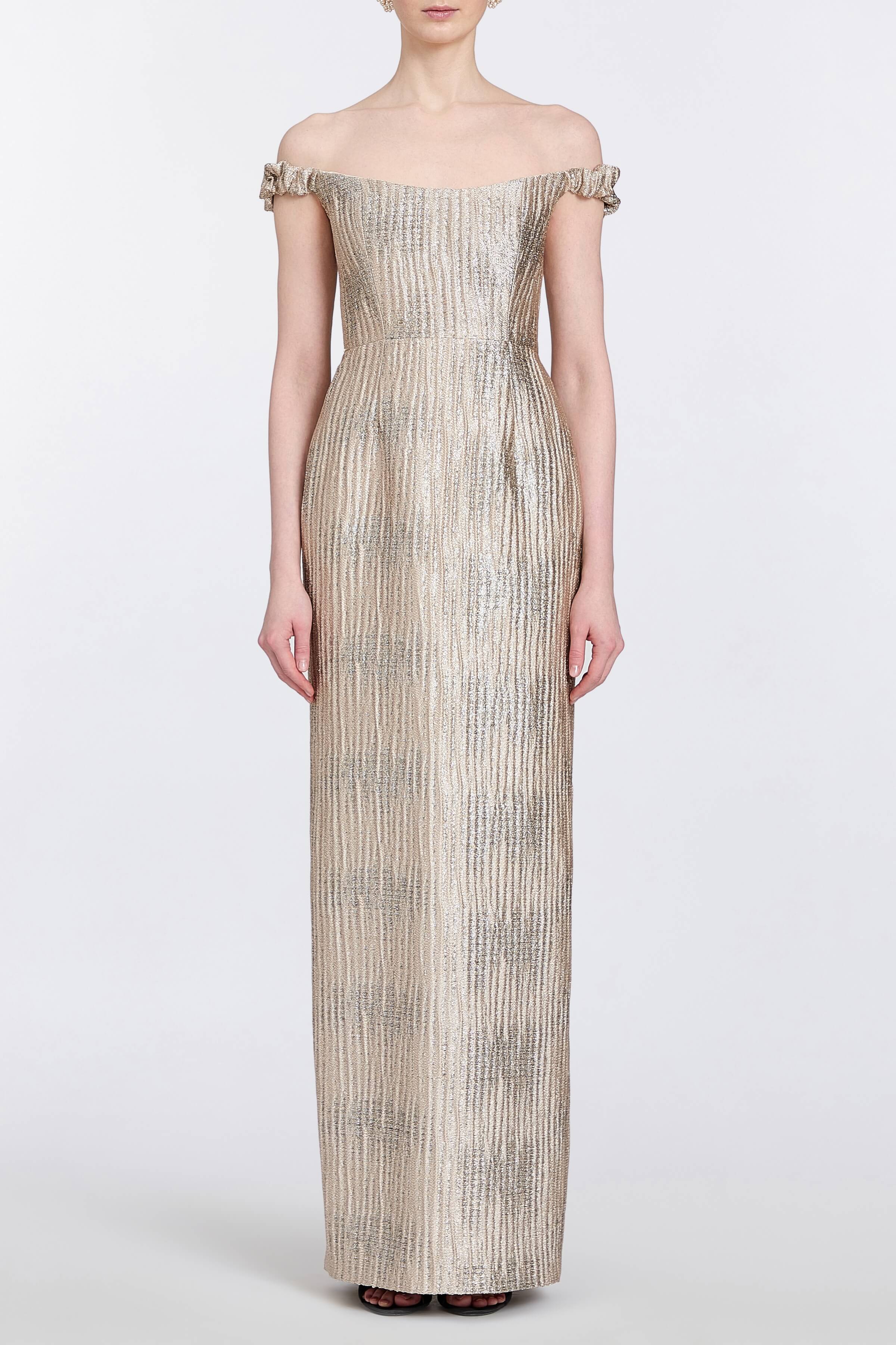 Yolanda Wavy Gold Brocade Gown