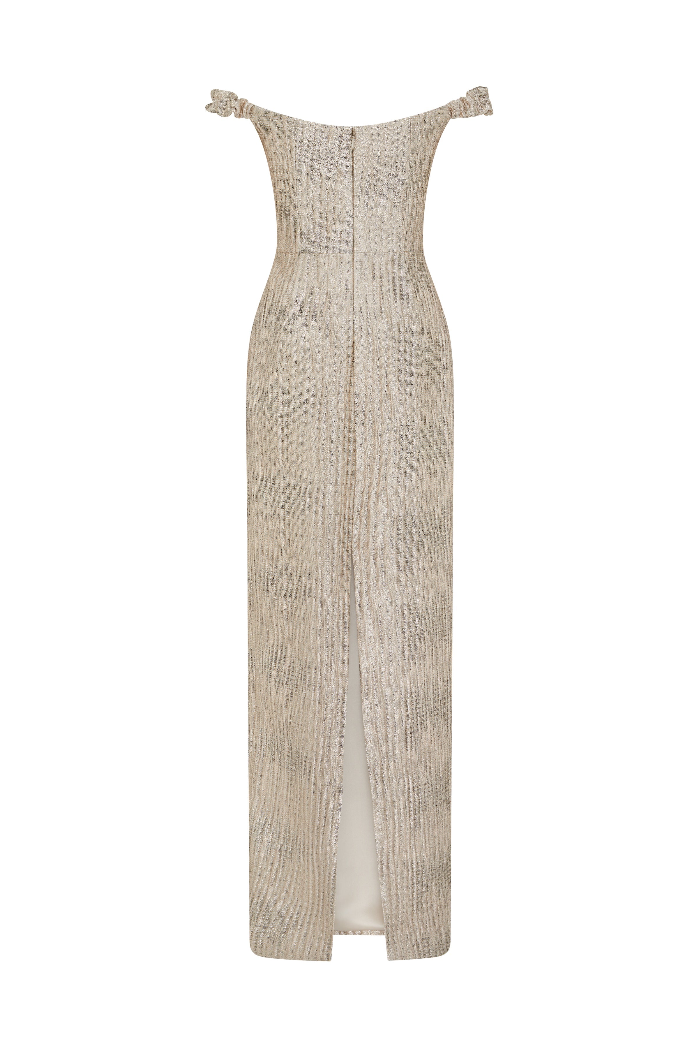 Yolanda Wavy Gold Brocade Gown
