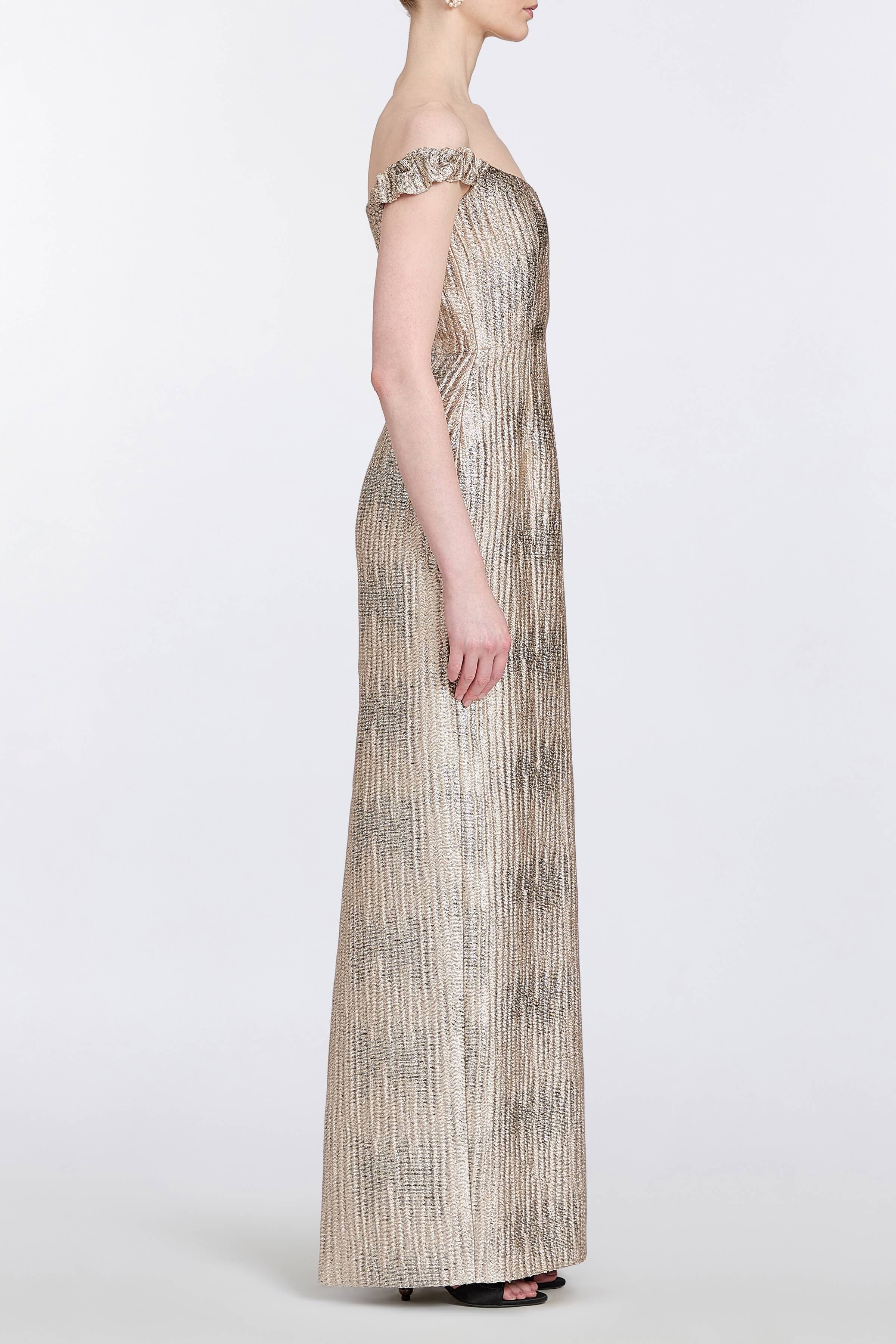 Yolanda Wavy Gold Brocade Gown
