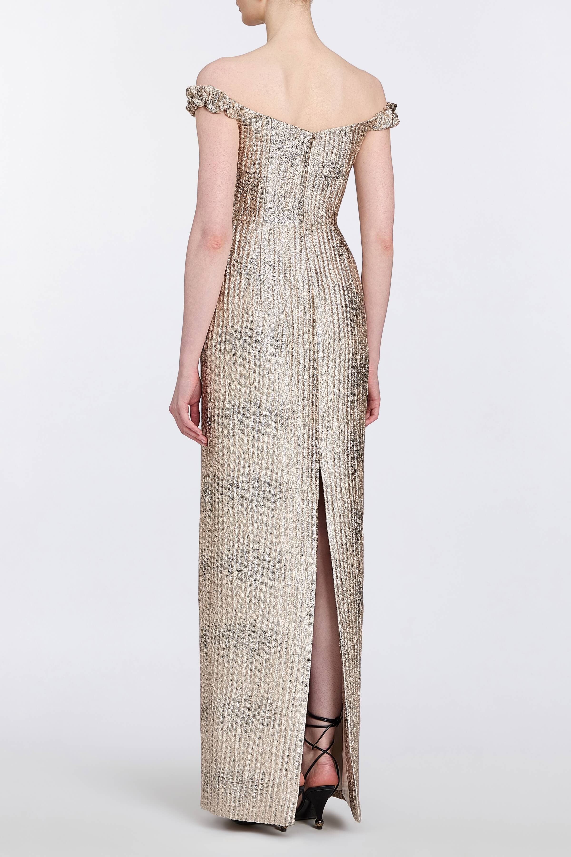 Yolanda Wavy Gold Brocade Gown