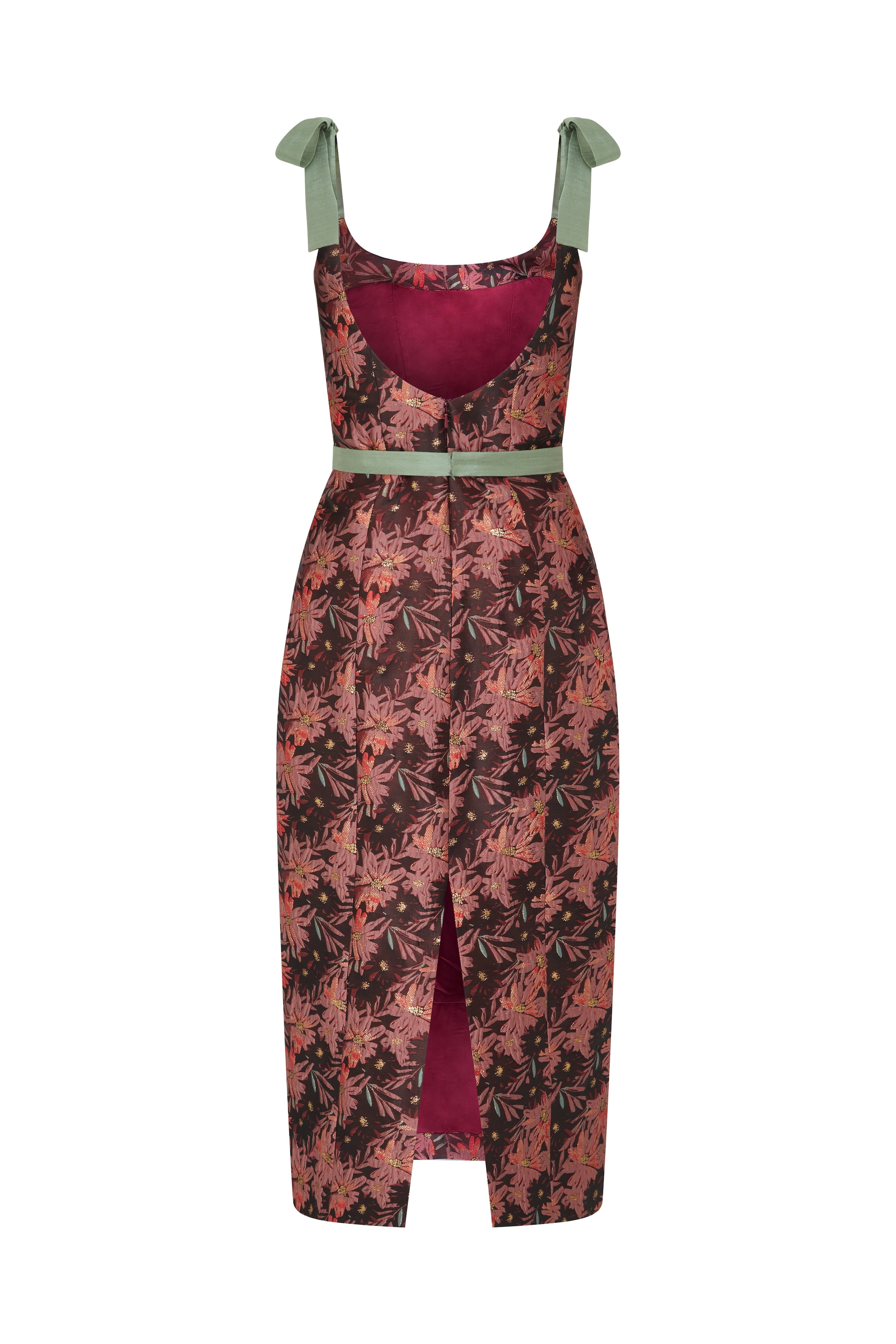 Acacia Burgundy Floral Brocade Corset Dress