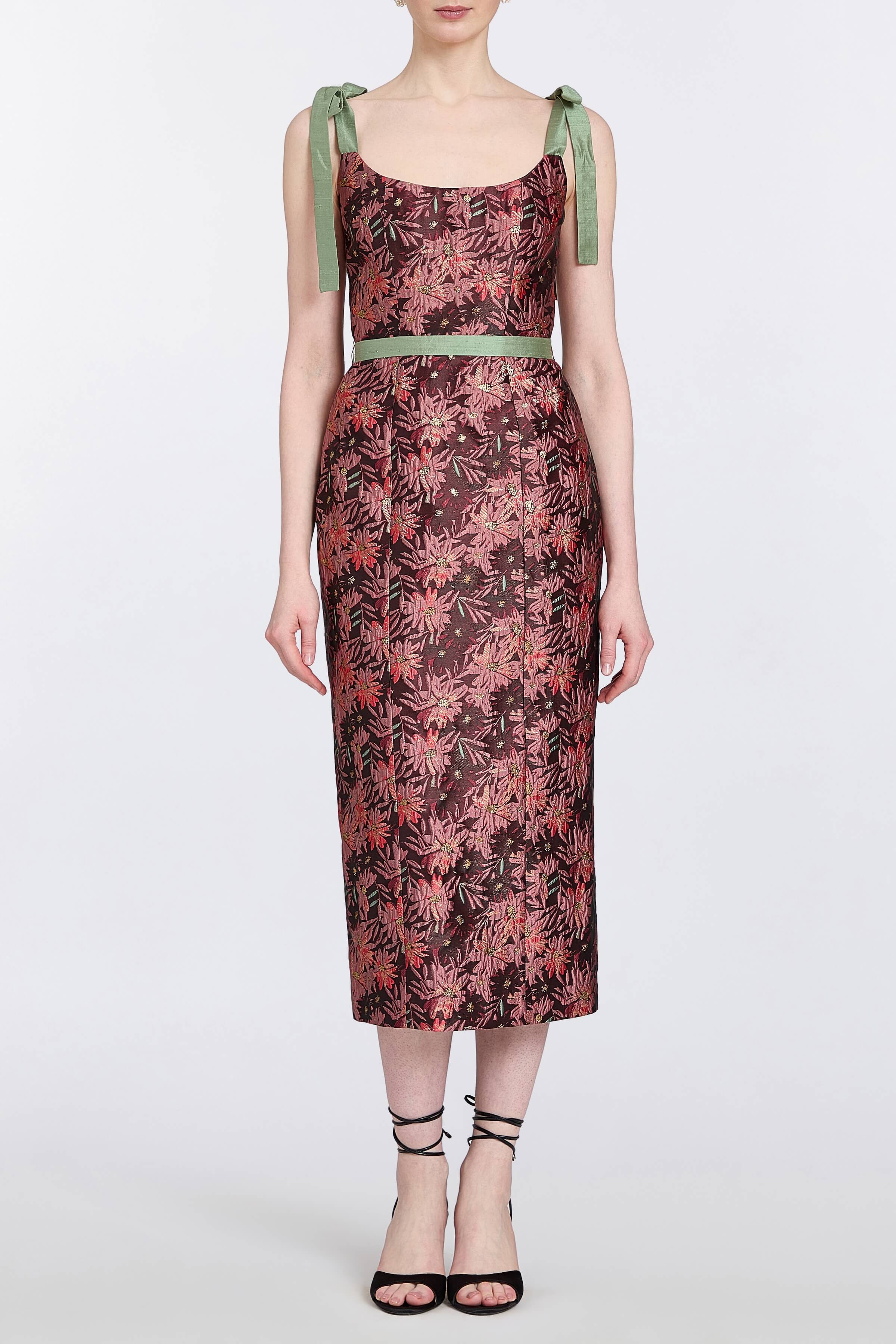 Acacia Burgundy Floral Brocade Corset Dress