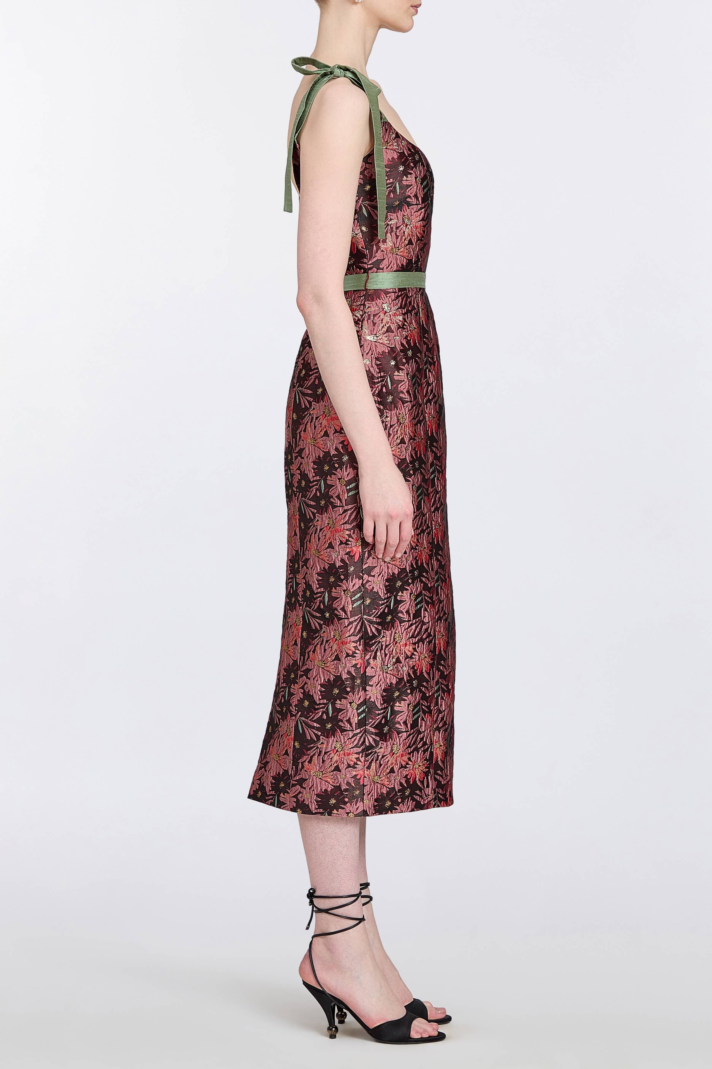 Acacia Burgundy Floral Brocade Corset Dress