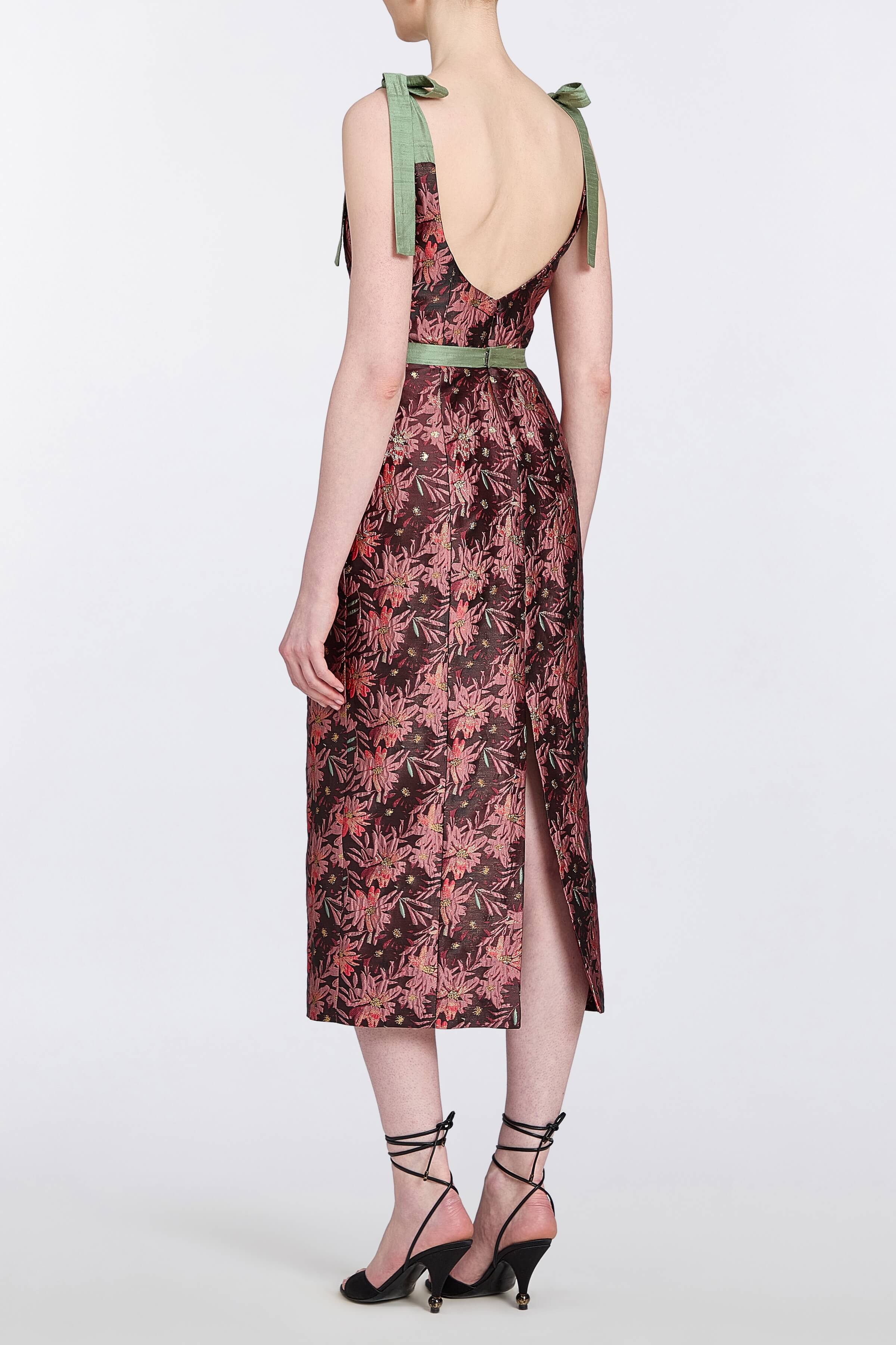 Acacia Burgundy Floral Brocade Corset Dress