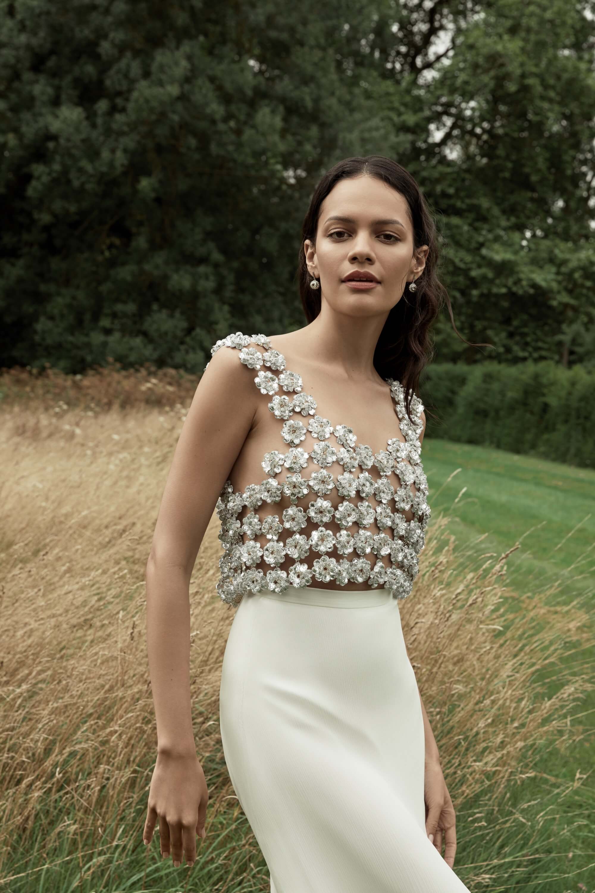Pia Off White Crinkle Chiffon A Line Skirt