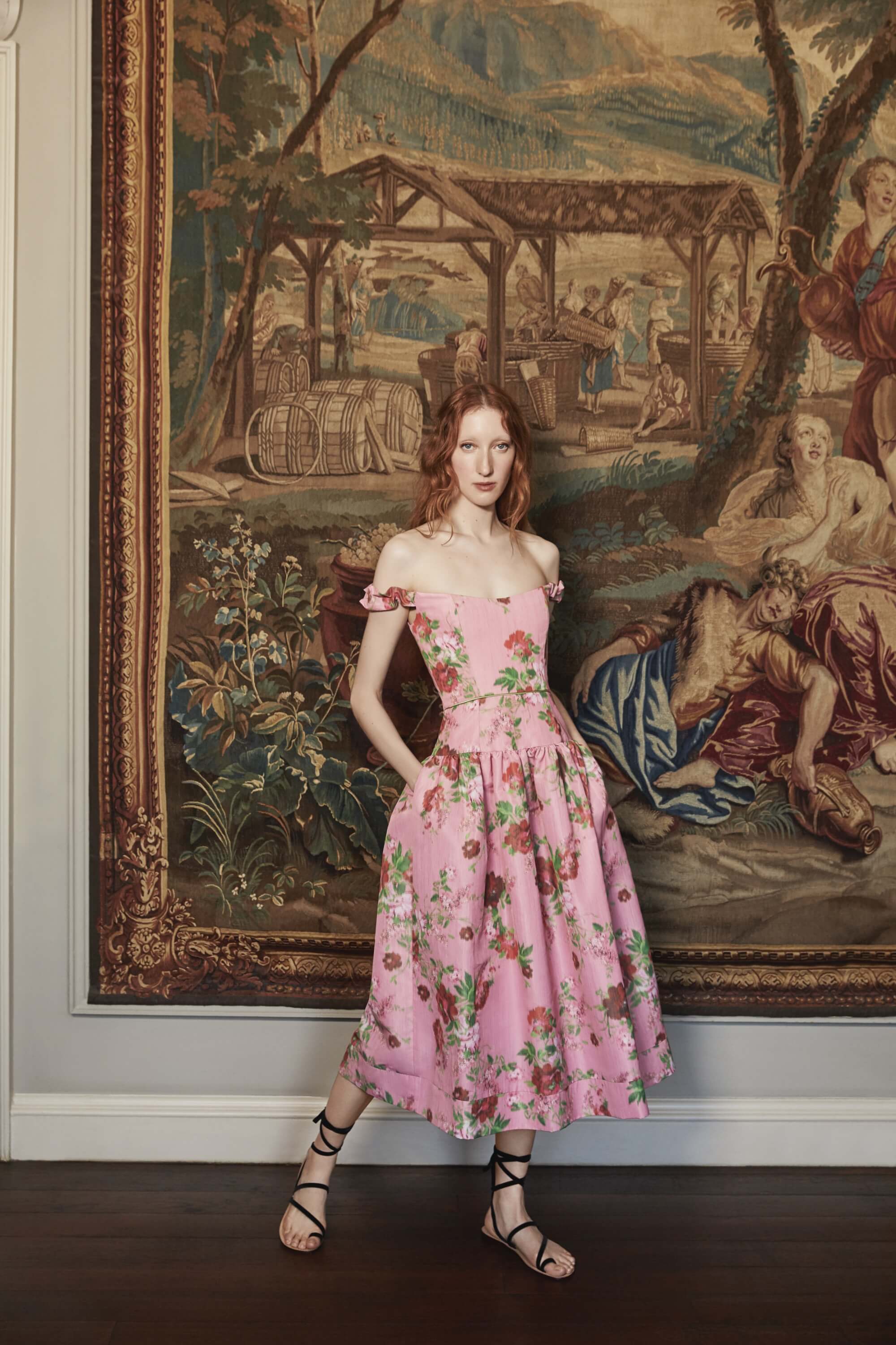 Giorgia Pink Floral Ikat Midi Dress