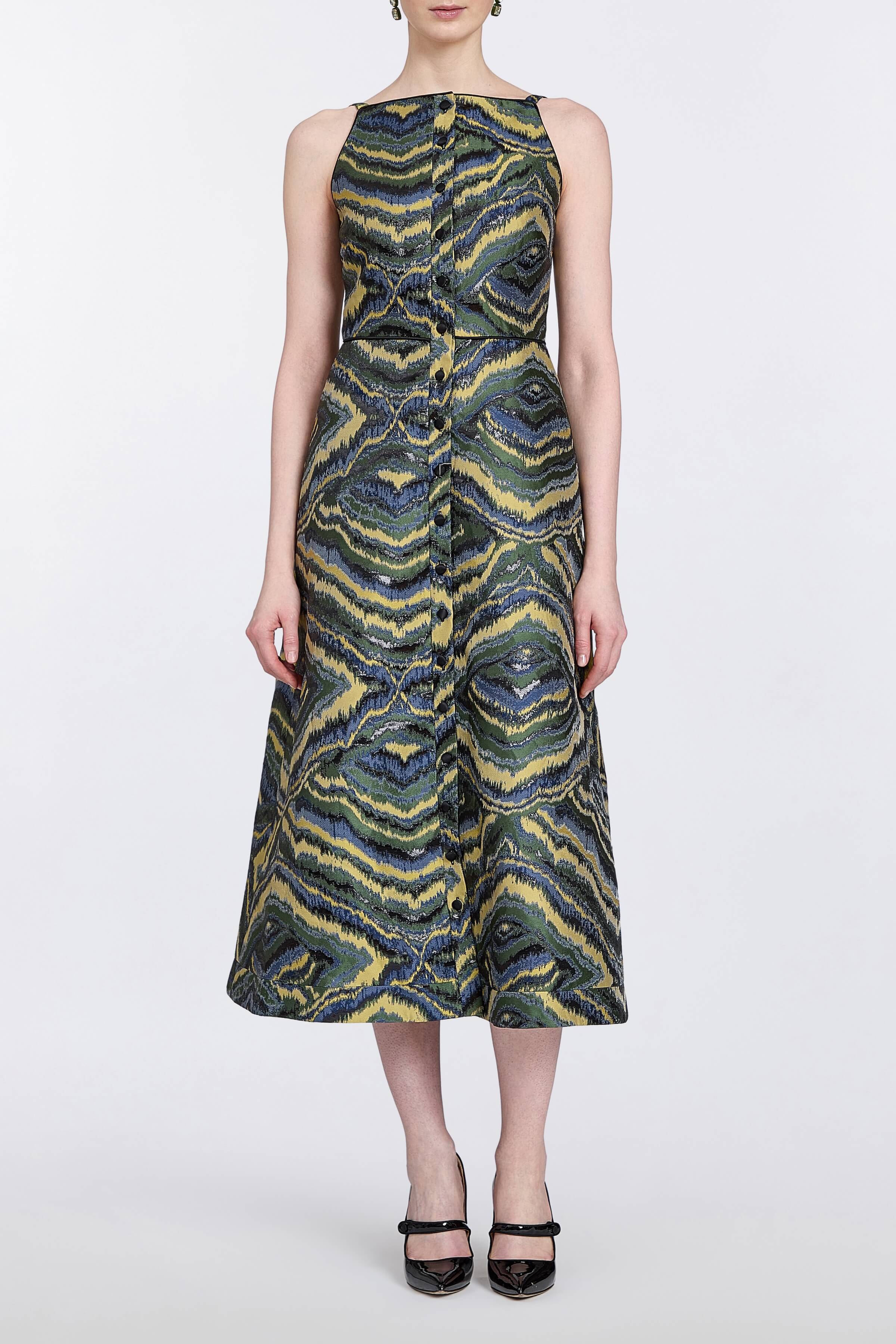 Minerva Jacquard Square Neck Midi Dress