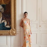 Loretta Yellow Printed Satin Midi Dress