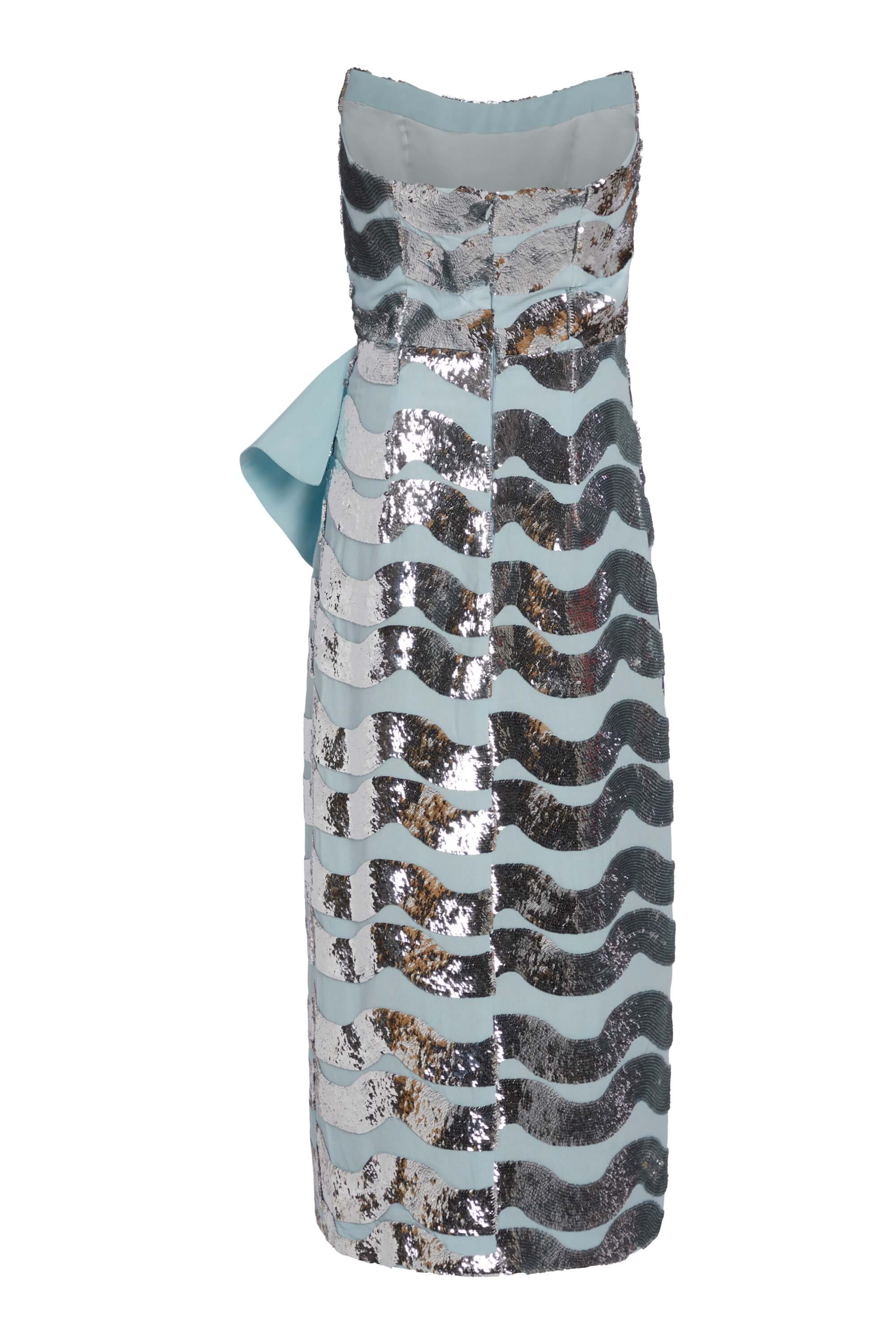 Alessia Blue Silver Sequin Strapless Midi Dress