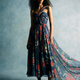 Erica Red Bloom Chiffon Midi Dress
