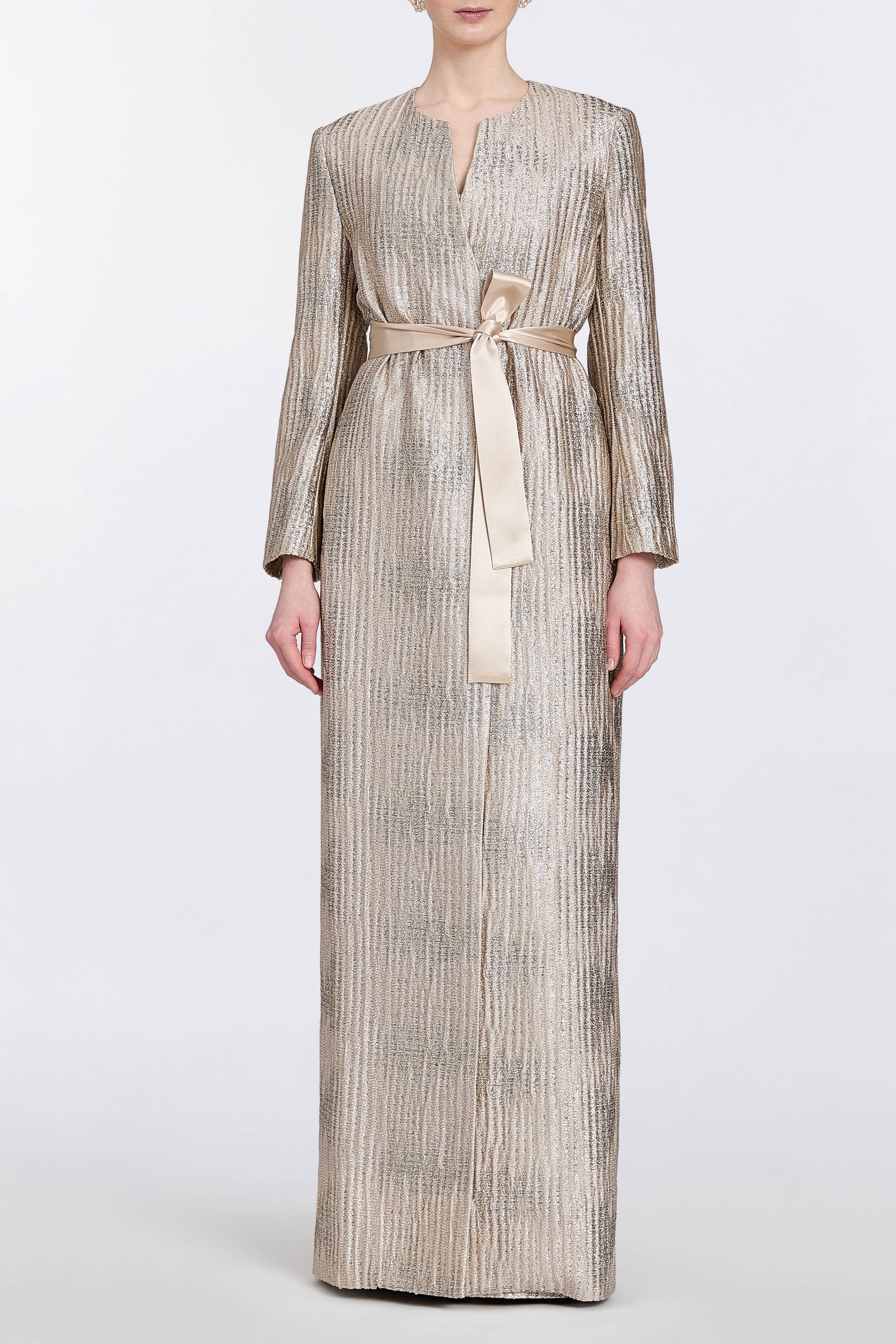 Allegra Wavy Gold Brocade Duster Coat
