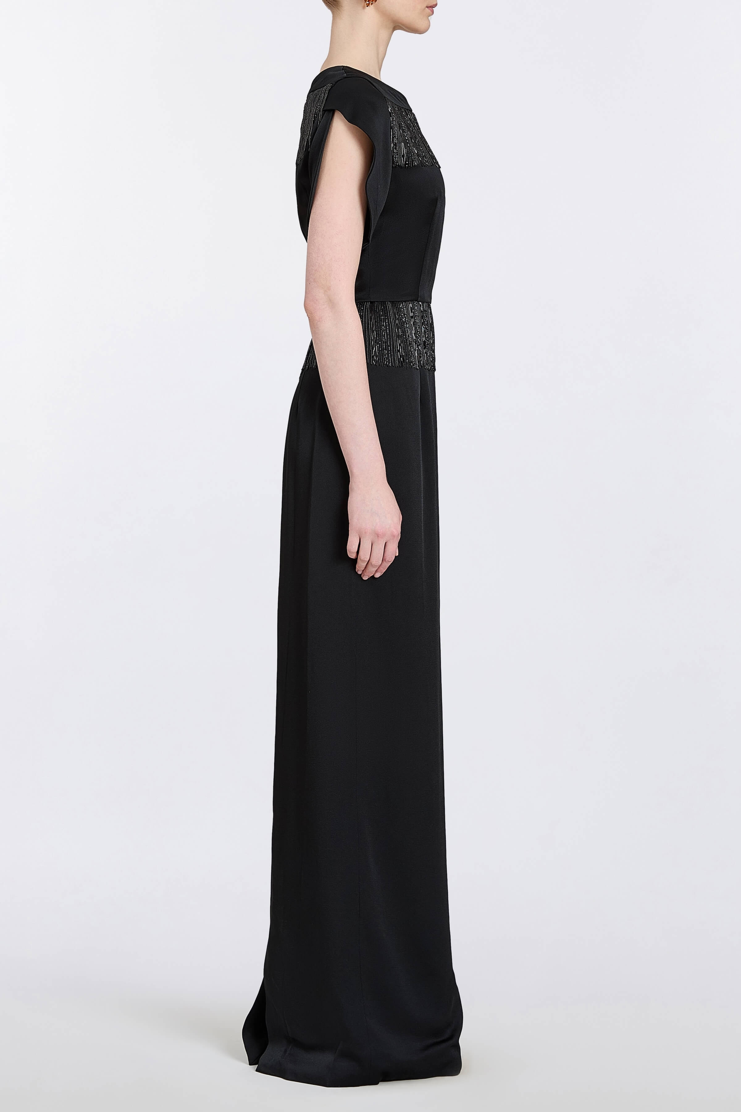 Carmela Crepe Fringe Detail Gown