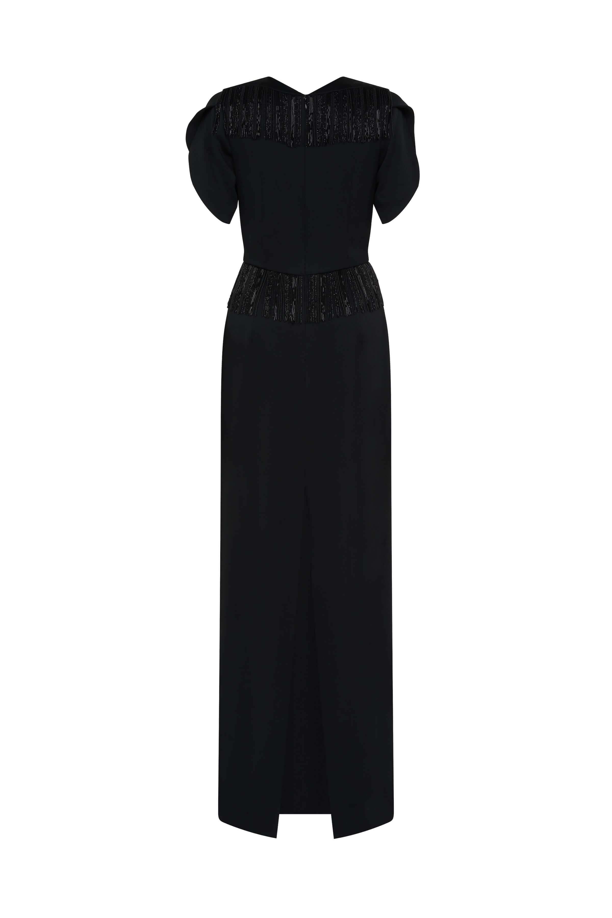 Carmela Crepe Fringe Detail Gown